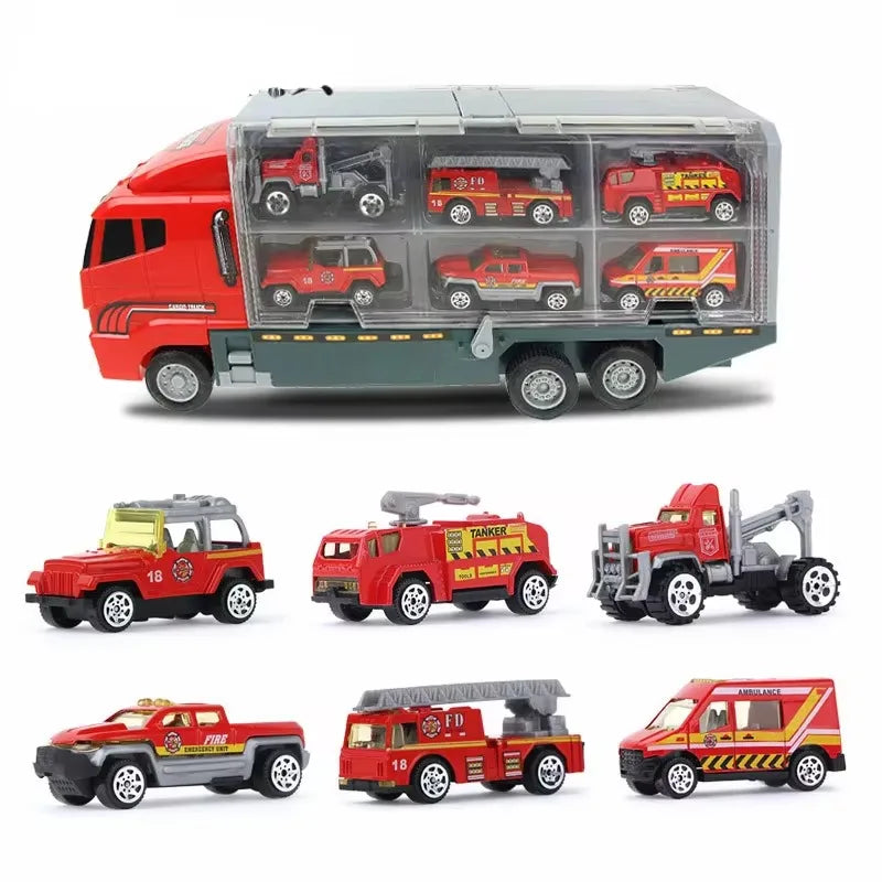 Diversión sin límites para tu niño con este set de camiones y vehículos de construcción y rescate.