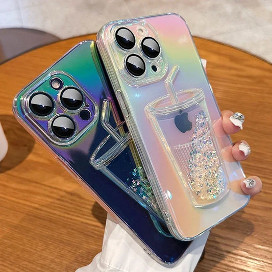 Dale un toque único y brillante a tu IPhone 14 o 15  con esta funda transparente con Purpurina 3D!