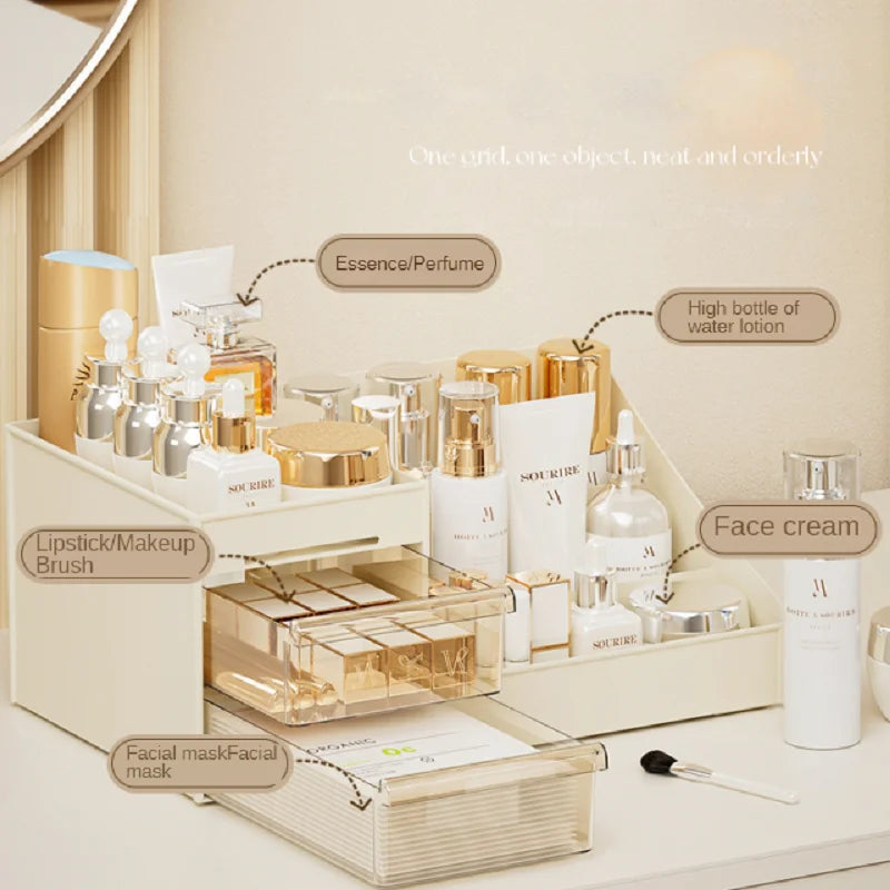 No más desorden en tu tocador! Organizador de maquillaje con cajones transparentes.