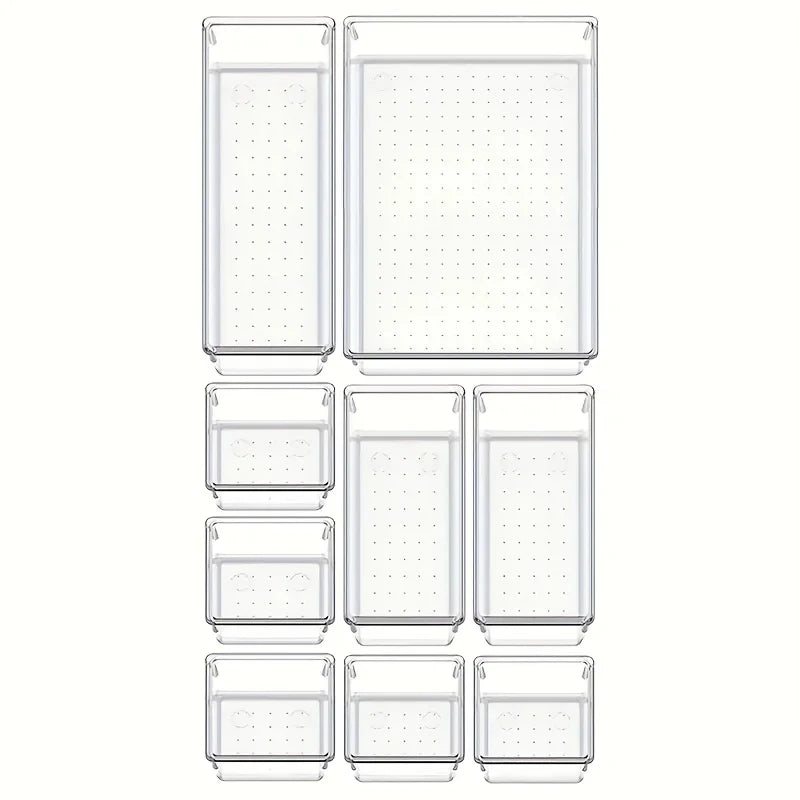 ¡Organiza tu vida con el Juego de Organizadores de Cajones Versátil de 10 Piezas! Este set está diseñado para transformar cualquier cajón desordenado en un espacio perfectamente organizado,
