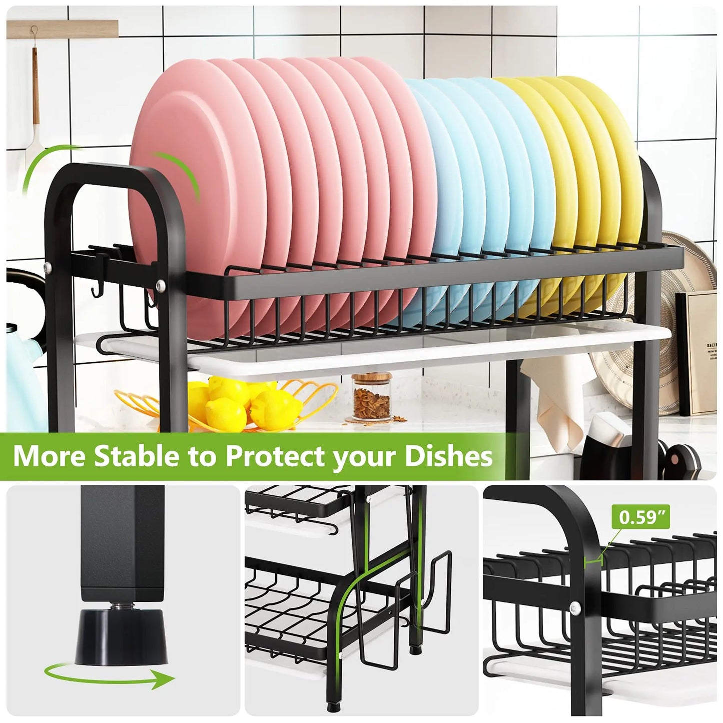 Organiza tu cocina con estilo y eficiencia: Escurridos de platos 3 en 1 de alta capacidad.