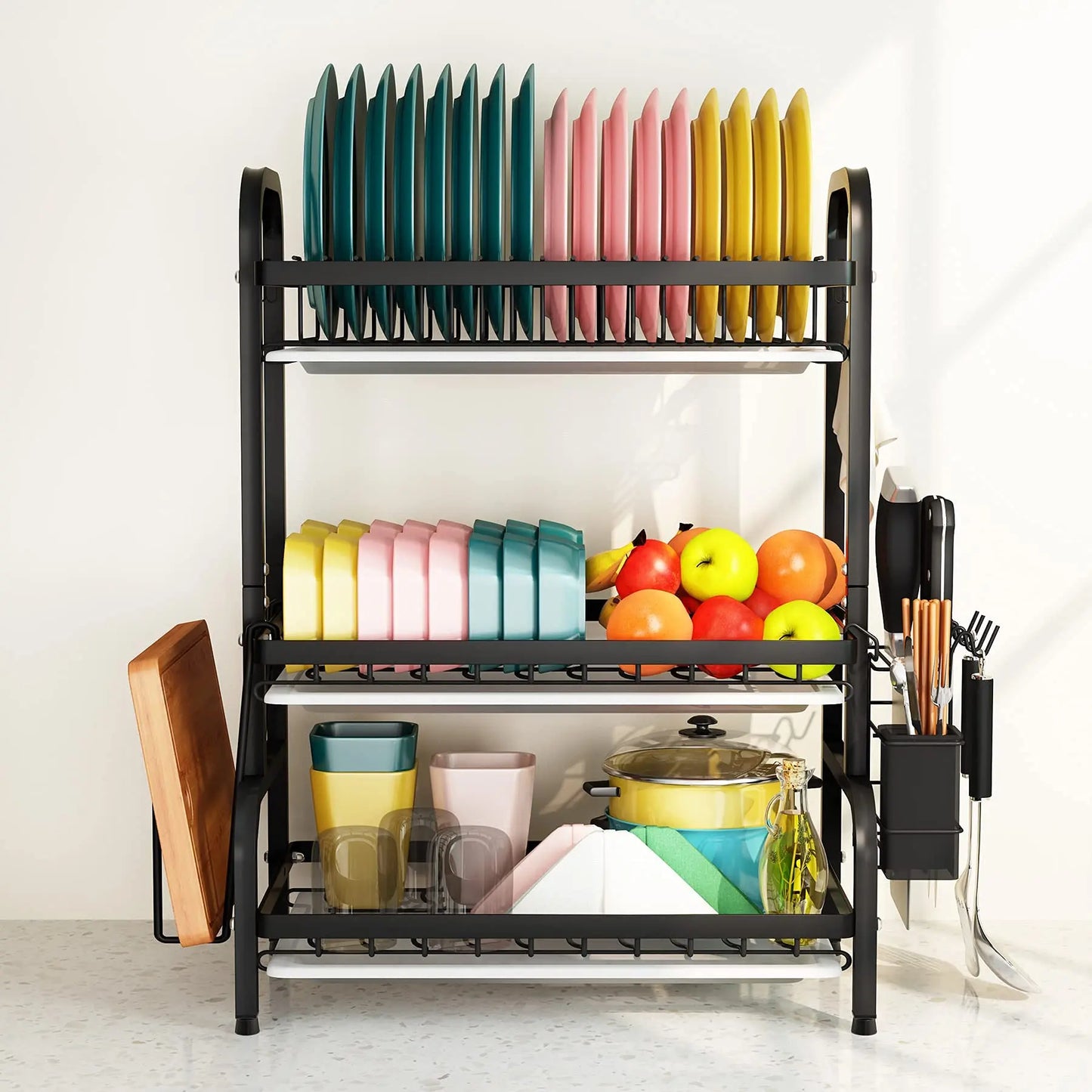 Organiza tu cocina con estilo y eficiencia: Escurridos de platos 3 en 1 de alta capacidad.
