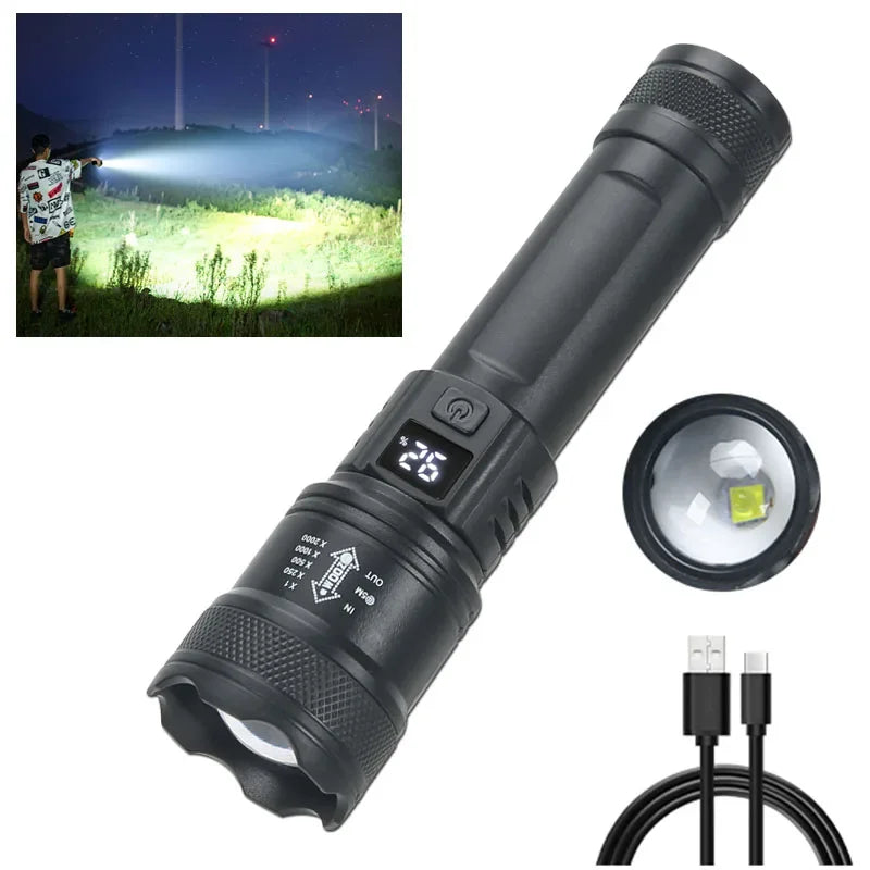 ¿Estas buscando una Linterna Potente, Recargable y Resistente? Linterna LED de 2000 lúmenes.