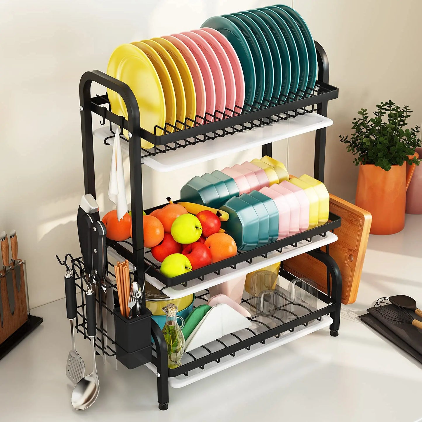 Organiza tu cocina con estilo y eficiencia: Escurridos de platos 3 en 1 de alta capacidad.
