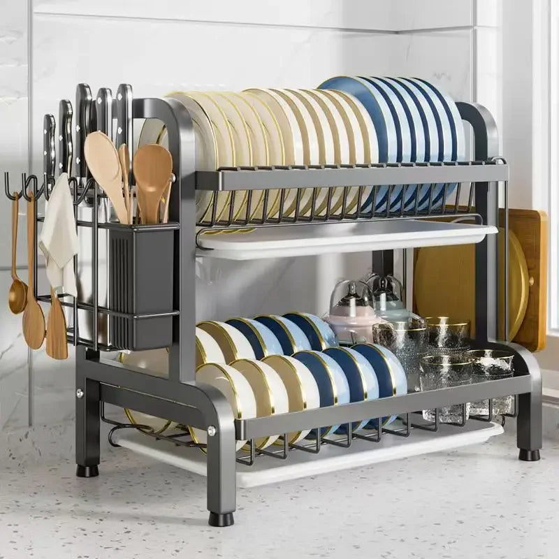 ¿Cansado de tener platos, utensilios y tazas desordenados por toda la encimera? ¡Este escurridor de platos de 2 niveles es la solución perfecta para mantener tu cocina limpia, ordenada y funcional!