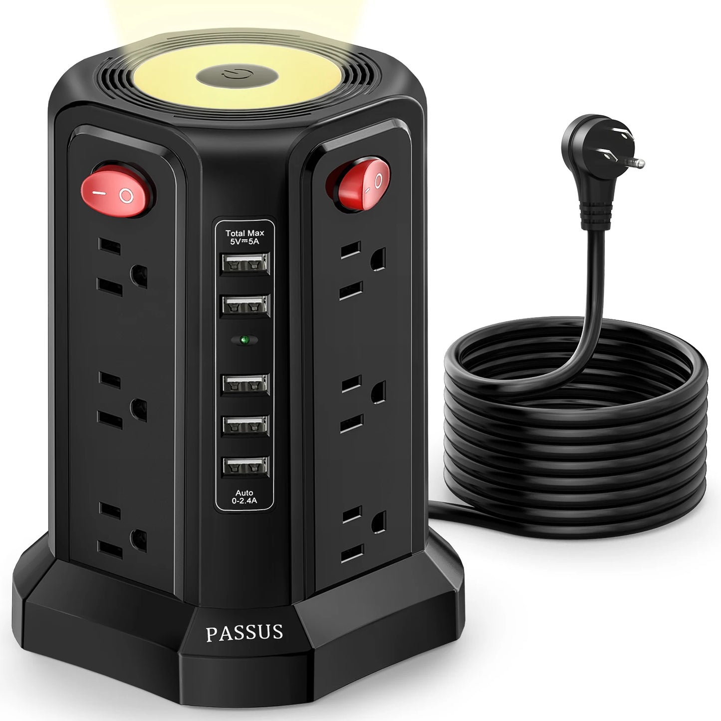 Olvídate de los enchufes insuficientes. 12 Tomas de Corriente, y 5 puertos USB
