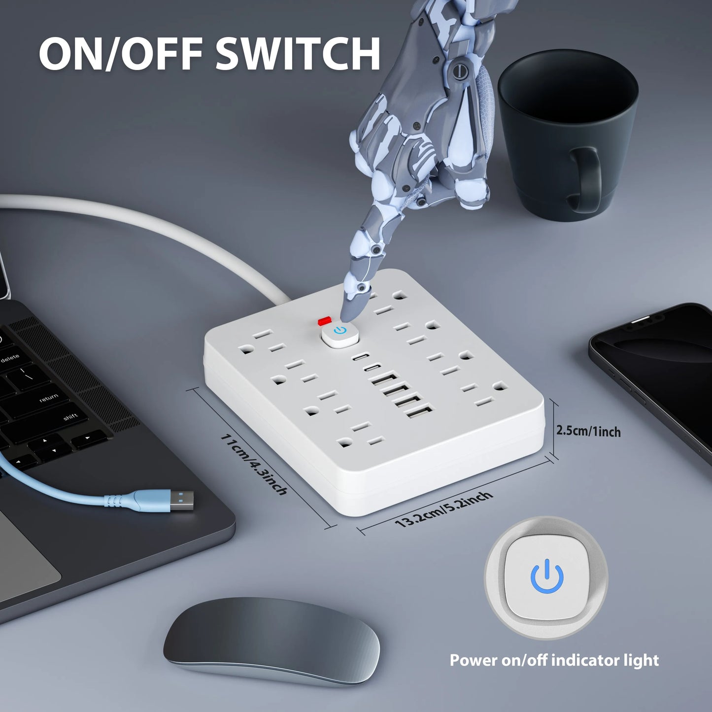 ¡Maximiza la conectividad de tus dispositivos con la toma de corriente estadounidense 10 en 1! Esta regleta de 10 pies (3 metros) es la solución perfecta para mantener todos tus dispositivos electrónicos conectados de manera segura y eficiente